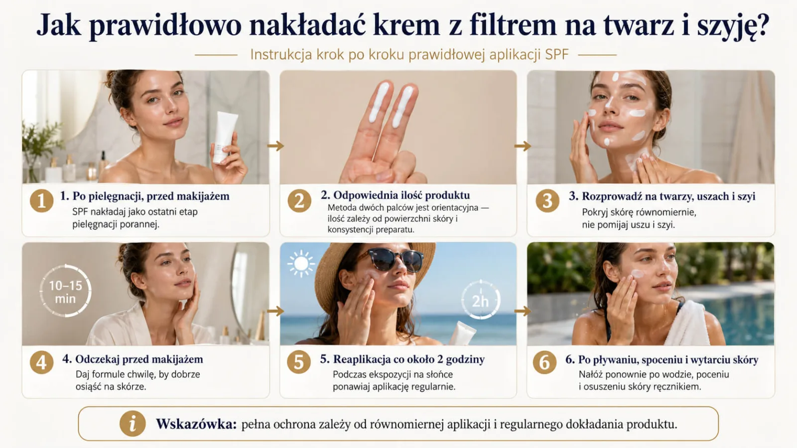Jak prawidłowo nakładać krem z filtrem na twarz i szyję